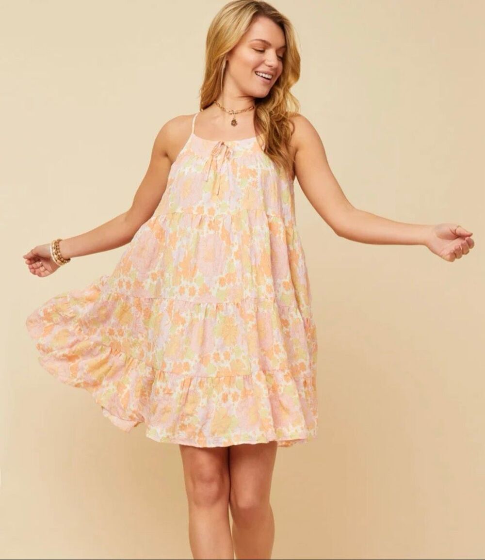 Hayden LA Womens Front Tie Textured Floral Tiered Tank Dress size M